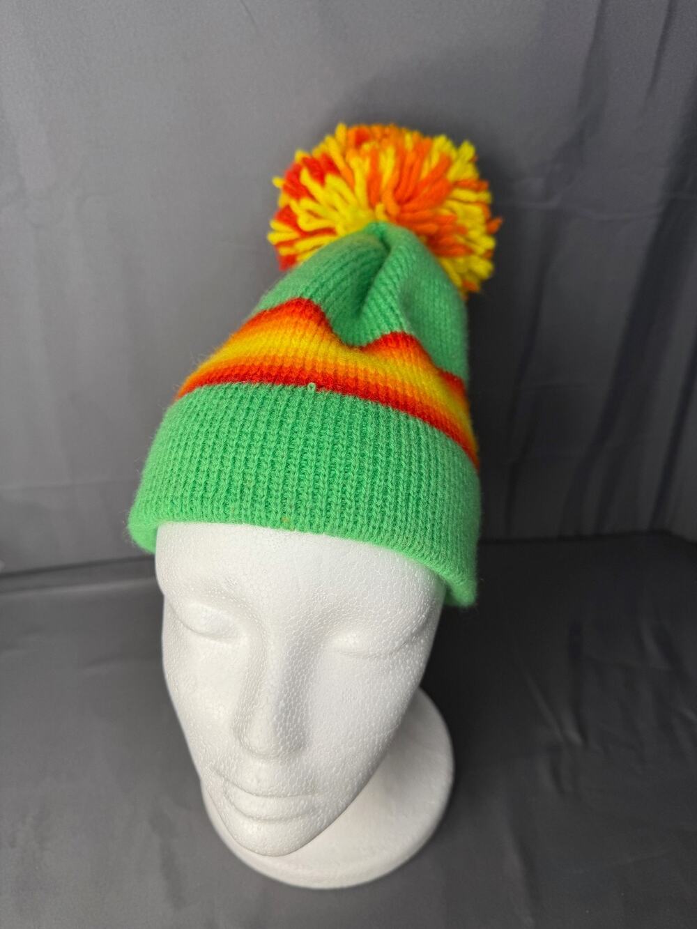 Vintage Smiley Wool Ski Cap Bright RARE FIND!!! Green Yellow Orange Red